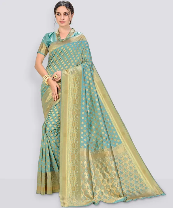 Light_Green_Georgette_Woven_Banarasi_Jacquard_Saree_For_Women_|_With_Blouse_Piece