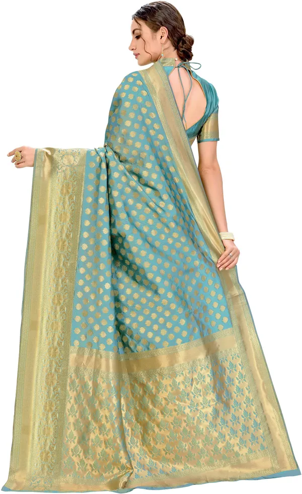 Light_Green_Georgette_Woven_Banarasi_Jacquard_Saree_For_Women_|_With_Blouse_Piece