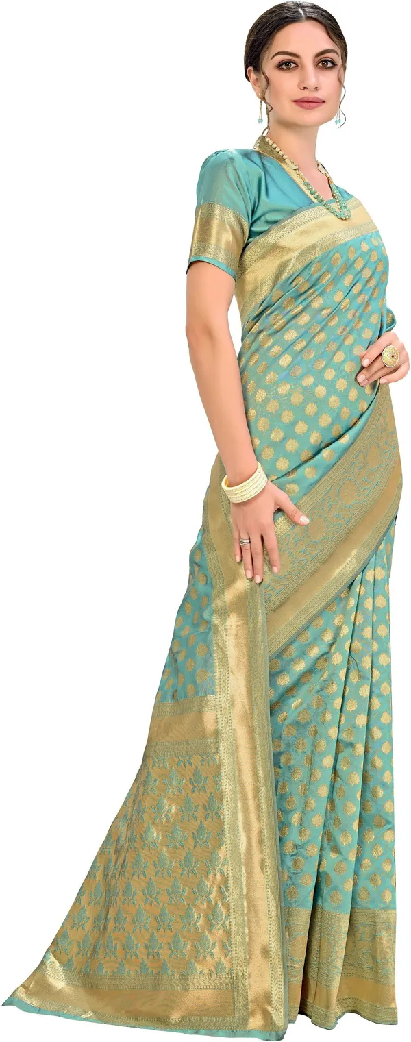 Light_Green_Georgette_Woven_Banarasi_Jacquard_Saree_For_Women_|_With_Blouse_Piece