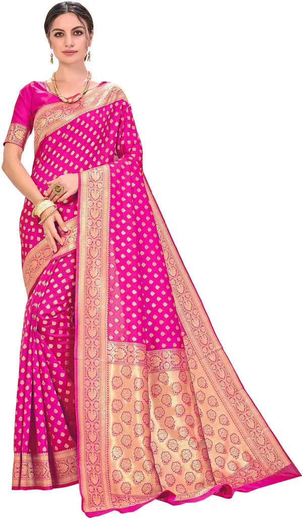 Magenta_Silk_Blend_Jacquard_Kanjivaram_Zari_Woven_Saree_For_Women_|_With_Blouse_Piece