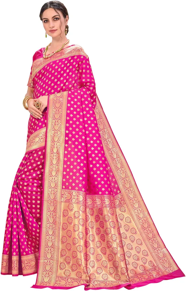 Magenta_Silk_Blend_Jacquard_Kanjivaram_Zari_Woven_Saree_For_Women_|_With_Blouse_Piece