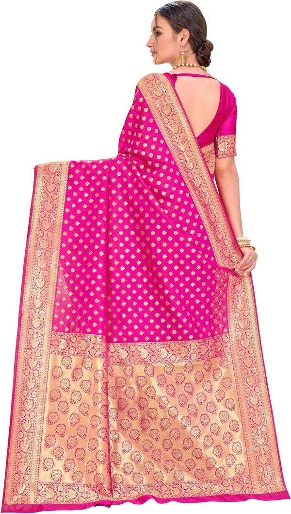 Magenta_Silk_Blend_Jacquard_Kanjivaram_Zari_Woven_Saree_For_Women_|_With_Blouse_Piece