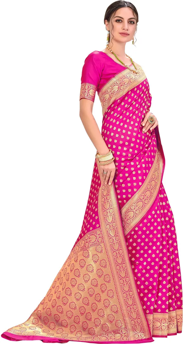 Magenta_Silk_Blend_Jacquard_Kanjivaram_Zari_Woven_Saree_For_Women_|_With_Blouse_Piece