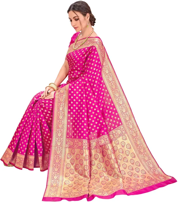 Magenta_Silk_Blend_Jacquard_Kanjivaram_Zari_Woven_Saree_For_Women_|_With_Blouse_Piece
