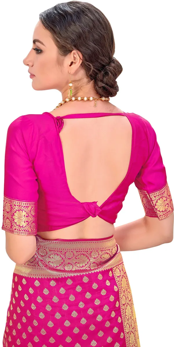 Magenta_Silk_Blend_Jacquard_Kanjivaram_Zari_Woven_Saree_For_Women_|_With_Blouse_Piece