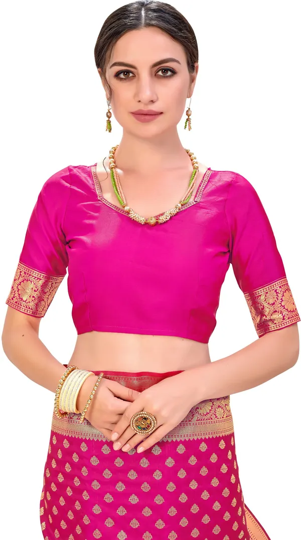Magenta_Silk_Blend_Jacquard_Kanjivaram_Zari_Woven_Saree_For_Women_|_With_Blouse_Piece