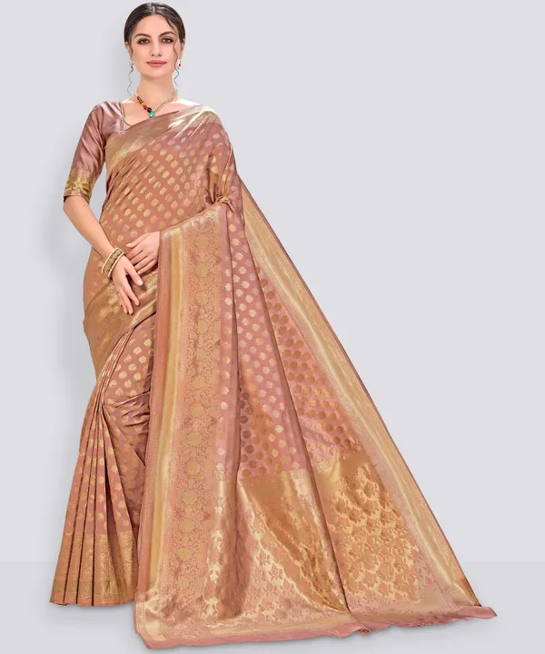 Copper_Banarasi_Silk_Blend_Jacquard_Zari_Woven_Saree_For_Women_|_With_Blouse_Piece