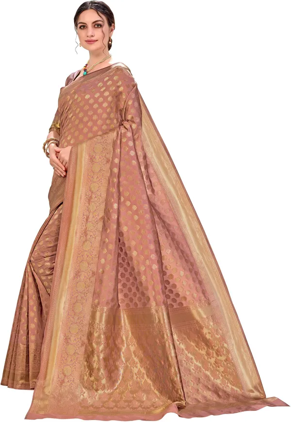 Copper_Banarasi_Silk_Blend_Jacquard_Zari_Woven_Saree_For_Women_|_With_Blouse_Piece