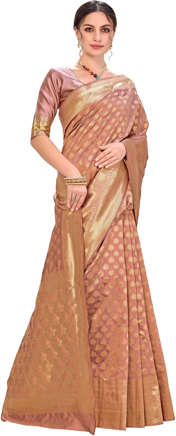 Copper_Banarasi_Silk_Blend_Jacquard_Zari_Woven_Saree_For_Women_|_With_Blouse_Piece