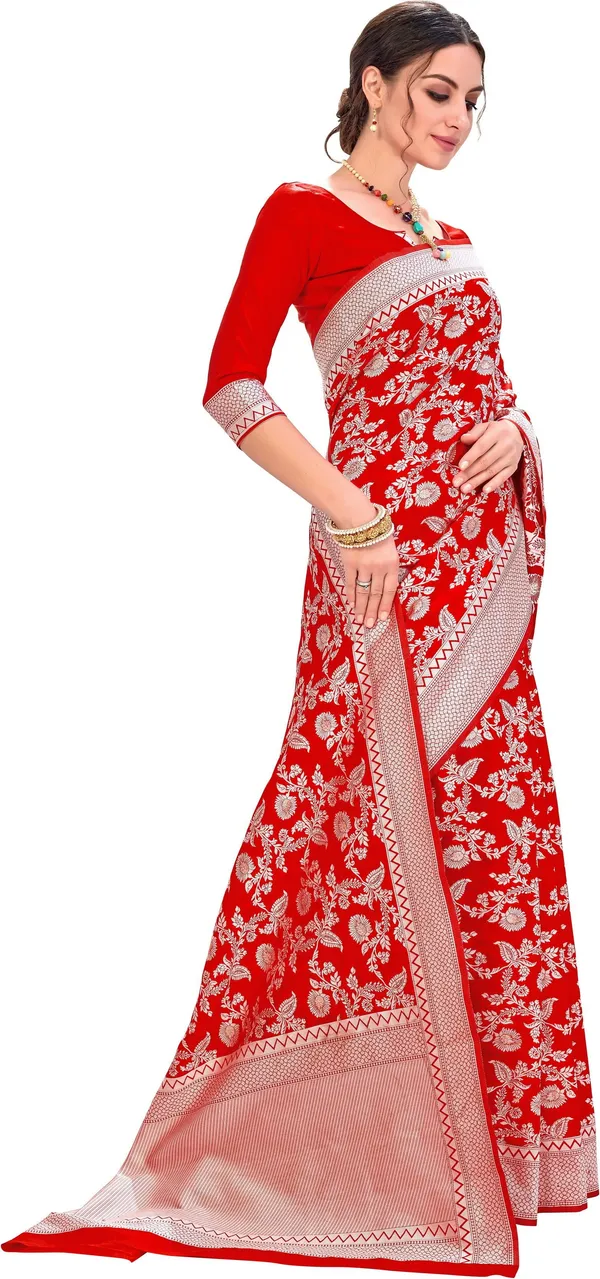 Red_Silk_Blend_Jacquard_Chikankari_Zari_Woven_Saree_For_Women_|_With_Blouse_Piece