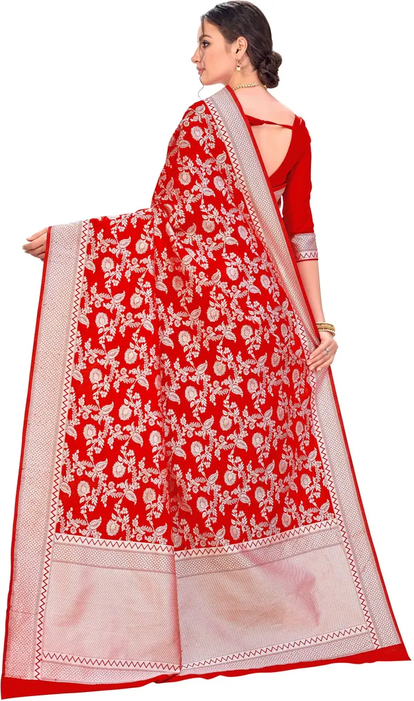 Red_Silk_Blend_Jacquard_Chikankari_Zari_Woven_Saree_For_Women_|_With_Blouse_Piece