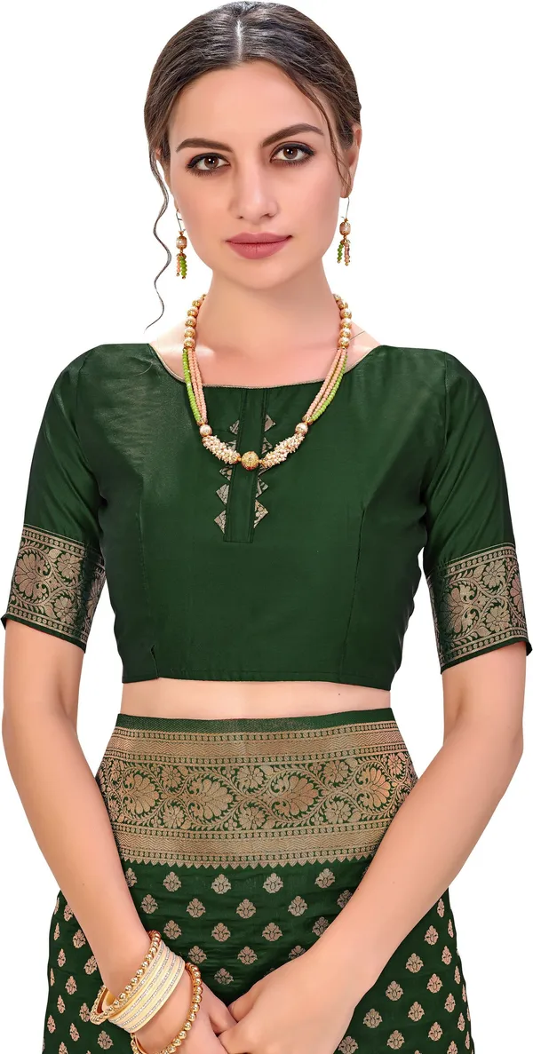 Dark_Green_Kanjivaram_Jacquard_Silk_Blend_Zari_Motif_Saree_For_Women_|_With_Blouse_Piece