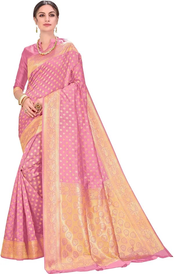 Pink_Georgette_Woven_Kanjivaram_Jacquard_Saree_For_Women_|_With_Blouse_Piece