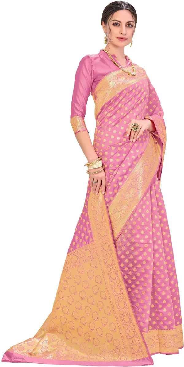 Pink_Georgette_Woven_Kanjivaram_Jacquard_Saree_For_Women_|_With_Blouse_Piece