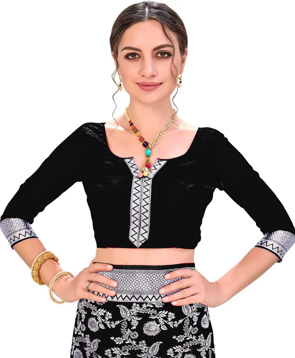 Black_Lucknow_Chikankari_Silk_Blend_Jacquard_Woven_Saree_For_Women_|_With_Blouse_Piece