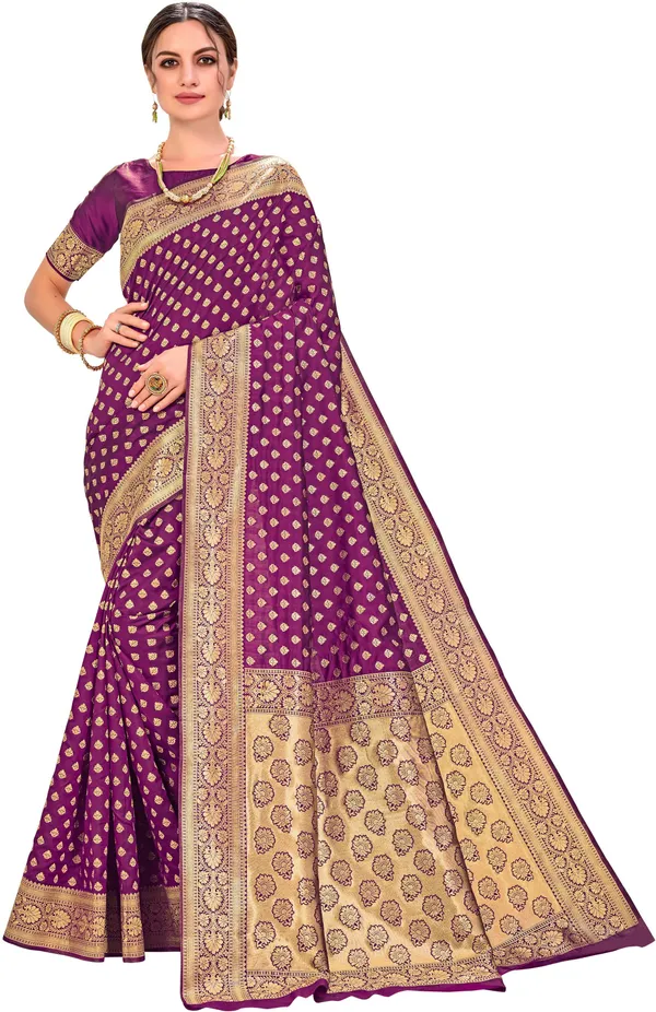 Sariya_Wine_Kanjivaram_Silk_Blend_Jacquard_Zari_Woven_Saree_For_Women_|_With_Blouse_Piece
