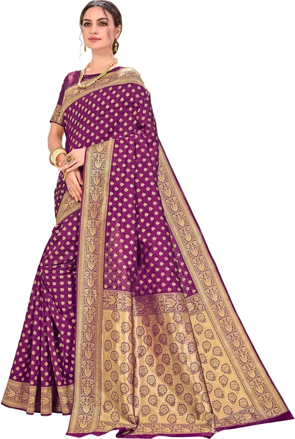 Sariya_Wine_Kanjivaram_Silk_Blend_Jacquard_Zari_Woven_Saree_For_Women_|_With_Blouse_Piece