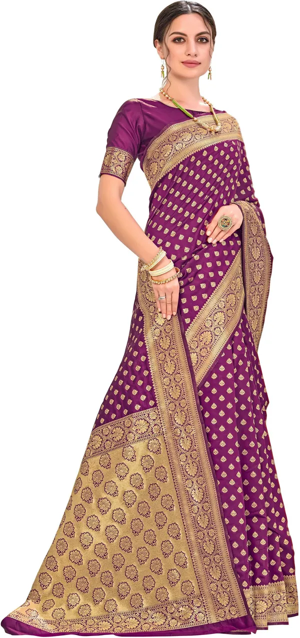 Sariya_Wine_Kanjivaram_Silk_Blend_Jacquard_Zari_Woven_Saree_For_Women_|_With_Blouse_Piece