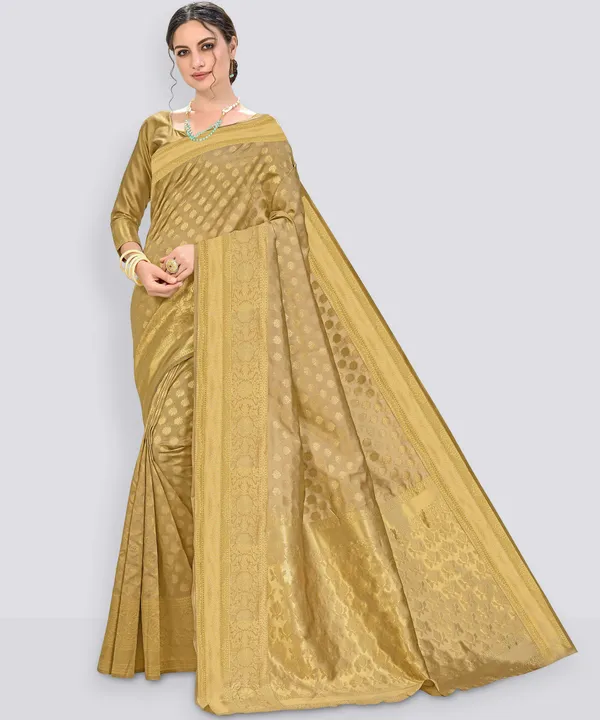 Gold_Banarasi_Silk_Blend_Jacquard_Zari_Floral_Woven_Saree_For_Women_|_With_Blouse_Piece