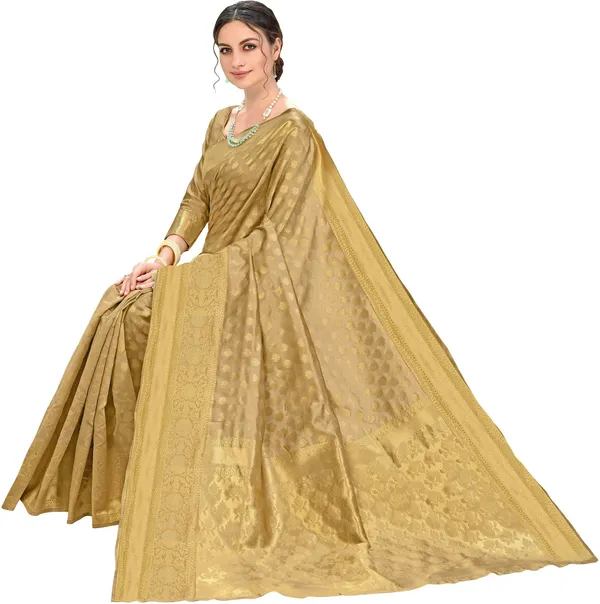 Gold_Banarasi_Silk_Blend_Jacquard_Zari_Floral_Woven_Saree_For_Women_|_With_Blouse_Piece