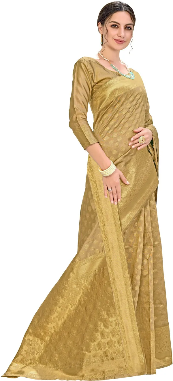 Gold_Banarasi_Silk_Blend_Jacquard_Zari_Floral_Woven_Saree_For_Women_|_With_Blouse_Piece