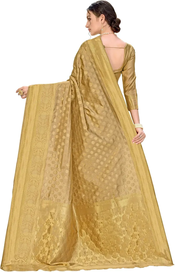 Gold_Banarasi_Silk_Blend_Jacquard_Zari_Floral_Woven_Saree_For_Women_|_With_Blouse_Piece