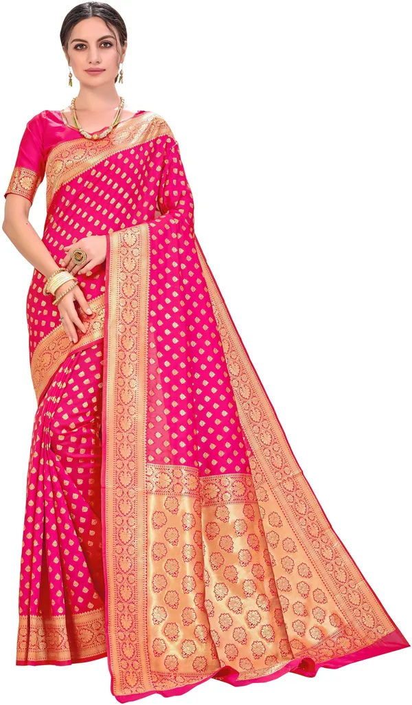 Pink_Kanjivaram_Jacquard_Silk_Blend_Zari_Woven_Saree_For_Women_|_With_Blouse_Piece
