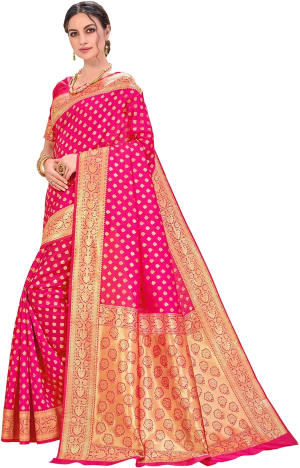 Pink_Kanjivaram_Jacquard_Silk_Blend_Zari_Woven_Saree_For_Women_|_With_Blouse_Piece