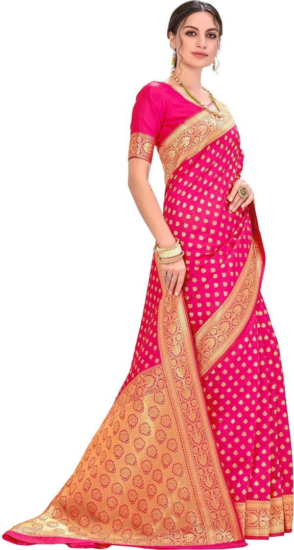 Pink_Kanjivaram_Jacquard_Silk_Blend_Zari_Woven_Saree_For_Women_|_With_Blouse_Piece