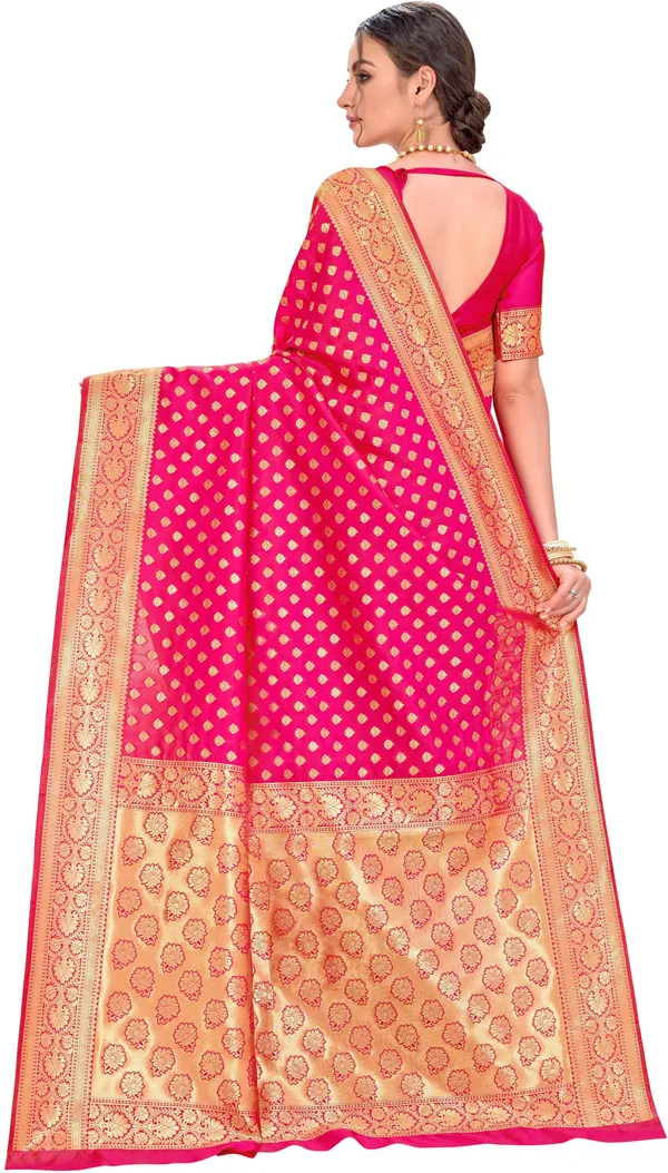 Pink_Kanjivaram_Jacquard_Silk_Blend_Zari_Woven_Saree_For_Women_|_With_Blouse_Piece