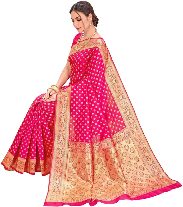 Pink_Kanjivaram_Jacquard_Silk_Blend_Zari_Woven_Saree_For_Women_|_With_Blouse_Piece