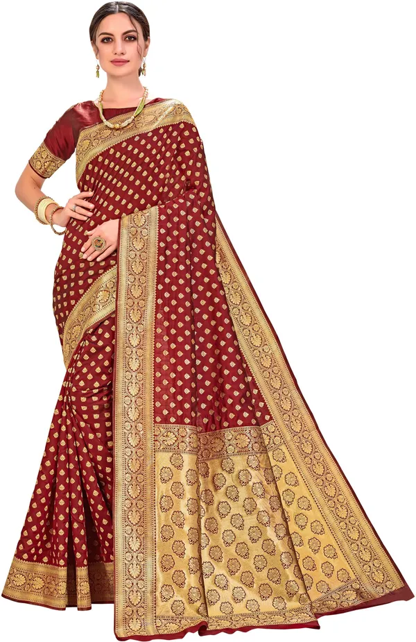 Maroon_Georgette_Woven_Kanjivaram_Jacquard_Saree_For_Women_|_With_Blouse_Piece