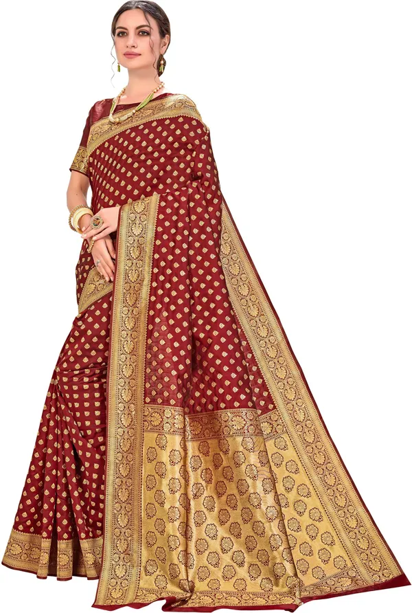 Maroon_Georgette_Woven_Kanjivaram_Jacquard_Saree_For_Women_|_With_Blouse_Piece