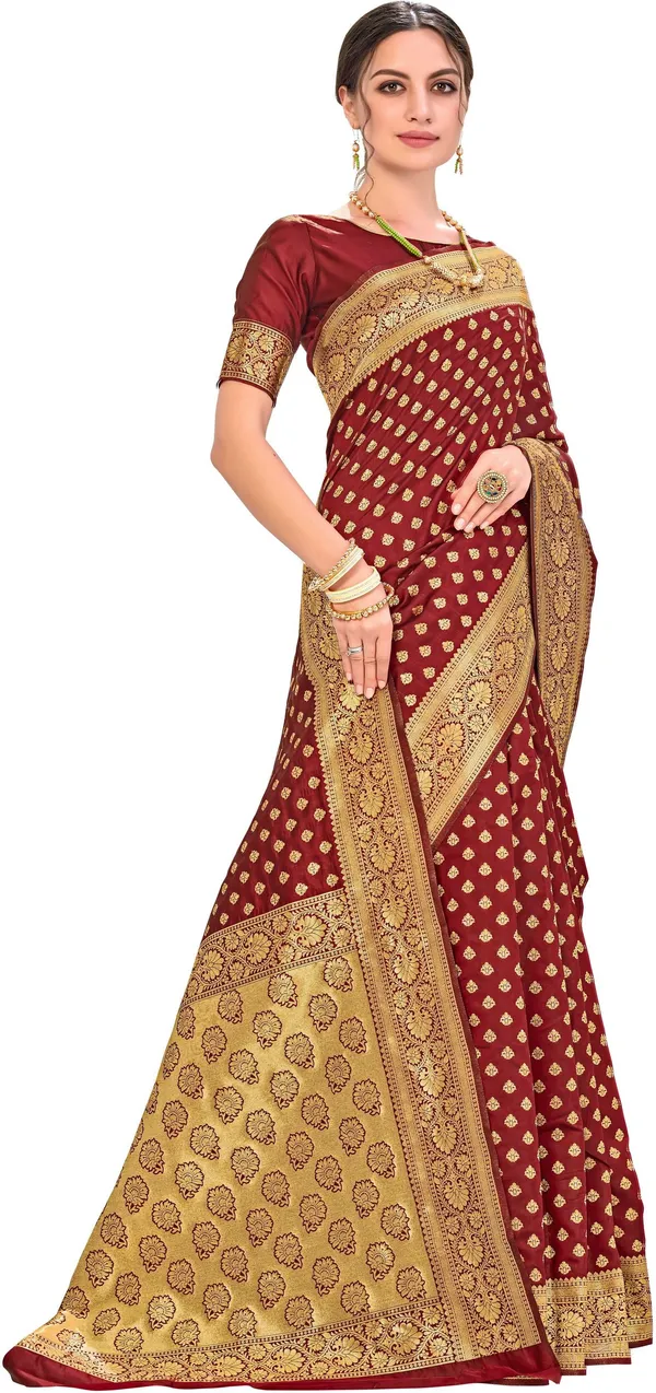 Maroon_Georgette_Woven_Kanjivaram_Jacquard_Saree_For_Women_|_With_Blouse_Piece