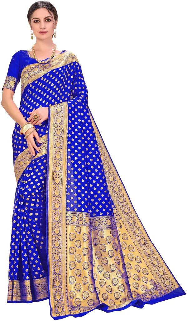 Royal_Blue_Kanjivaram_Silk_Blend_Jacquard_Zari_Woven_Saree_For_Women_|_With_Blouse_Piece