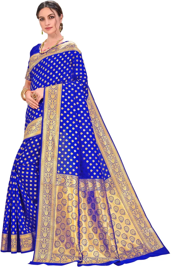 Royal_Blue_Kanjivaram_Silk_Blend_Jacquard_Zari_Woven_Saree_For_Women_|_With_Blouse_Piece