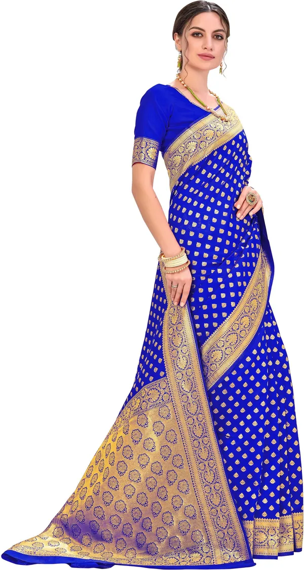 Royal_Blue_Kanjivaram_Silk_Blend_Jacquard_Zari_Woven_Saree_For_Women_|_With_Blouse_Piece