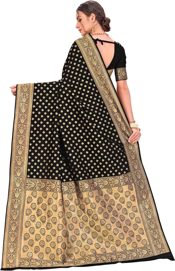 Black_Kanjivaram_Silk_Blend_Jacquard_Zari_Floral_Woven_Saree_For_Women_|_With_Blouse_Piece
