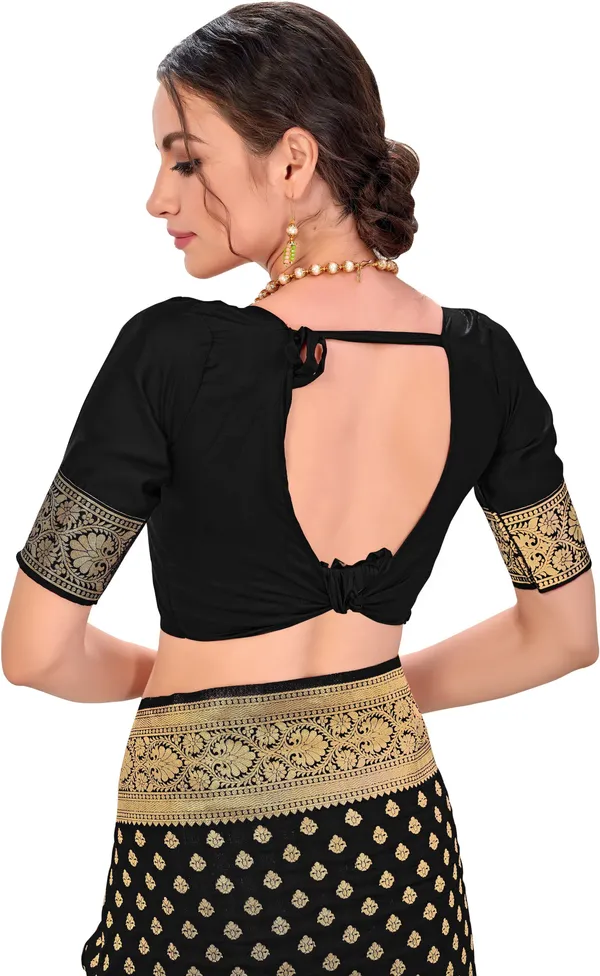 Black_Kanjivaram_Silk_Blend_Jacquard_Zari_Floral_Woven_Saree_For_Women_|_With_Blouse_Piece
