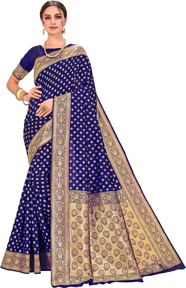 Dark_Blue_Georgette_Kanjivaram_Jacquard_Zari_Floral_Saree_For_Women_|_With_Blouse_Piece