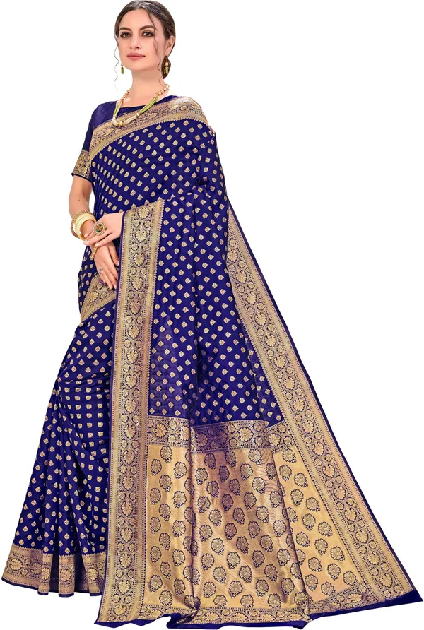 Dark_Blue_Georgette_Kanjivaram_Jacquard_Zari_Floral_Saree_For_Women_|_With_Blouse_Piece