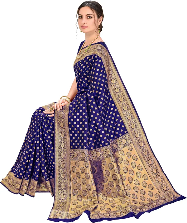 Dark_Blue_Georgette_Kanjivaram_Jacquard_Zari_Floral_Saree_For_Women_|_With_Blouse_Piece
