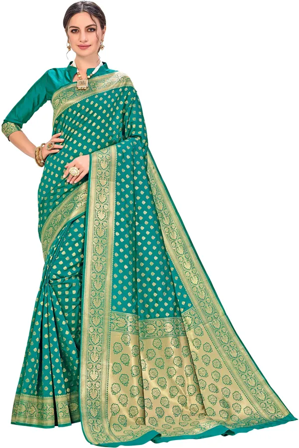 Light_Green_Silk_Blend_Jacquard_Kanjivaram_Zari_Saree_For_Women_|_With_Blouse_Piece