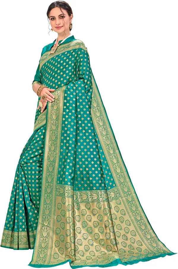 Light_Green_Silk_Blend_Jacquard_Kanjivaram_Zari_Saree_For_Women_|_With_Blouse_Piece
