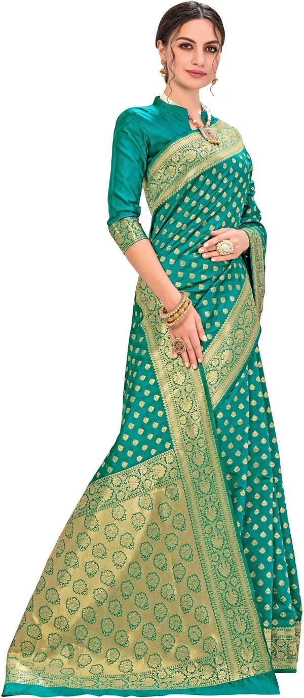 Light_Green_Silk_Blend_Jacquard_Kanjivaram_Zari_Saree_For_Women_|_With_Blouse_Piece