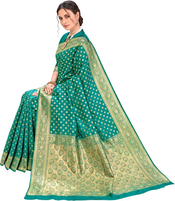 Light_Green_Silk_Blend_Jacquard_Kanjivaram_Zari_Saree_For_Women_|_With_Blouse_Piece