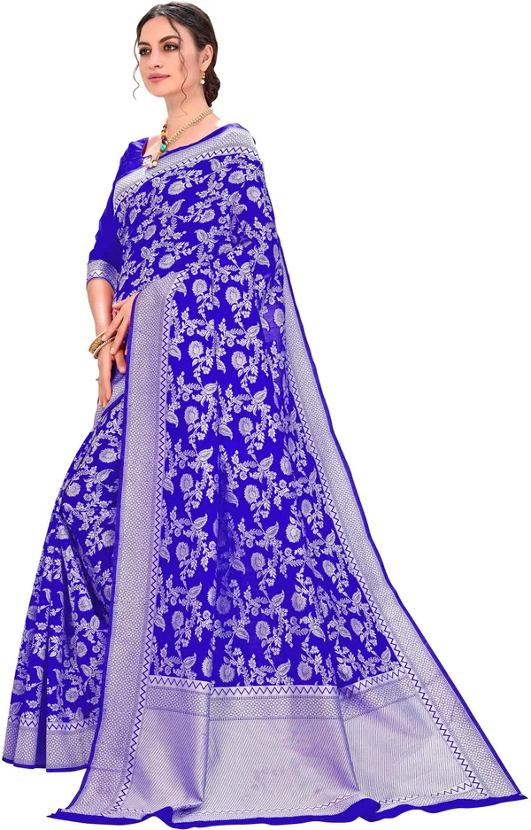 Blue_Chikankari_Jacquard_Silk_Blend_Woven_Saree_For_Women_|_With_Blouse_Piece