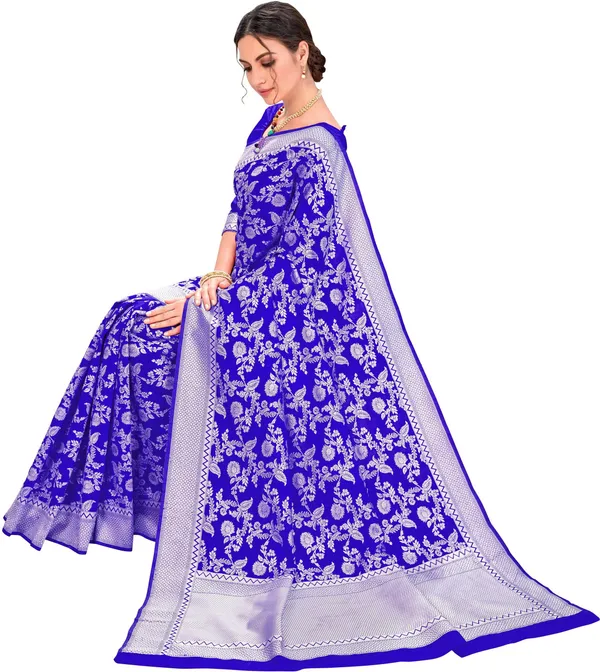 Blue_Chikankari_Jacquard_Silk_Blend_Woven_Saree_For_Women_|_With_Blouse_Piece