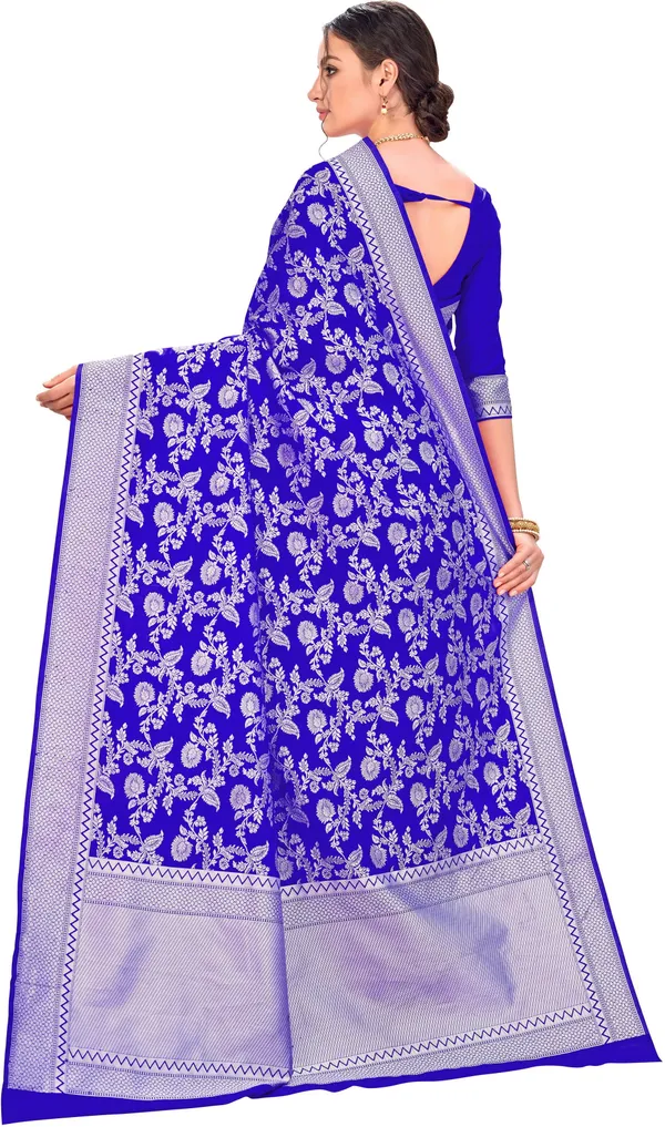 Blue_Chikankari_Jacquard_Silk_Blend_Woven_Saree_For_Women_|_With_Blouse_Piece