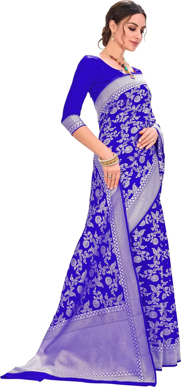 Blue_Chikankari_Jacquard_Silk_Blend_Woven_Saree_For_Women_|_With_Blouse_Piece